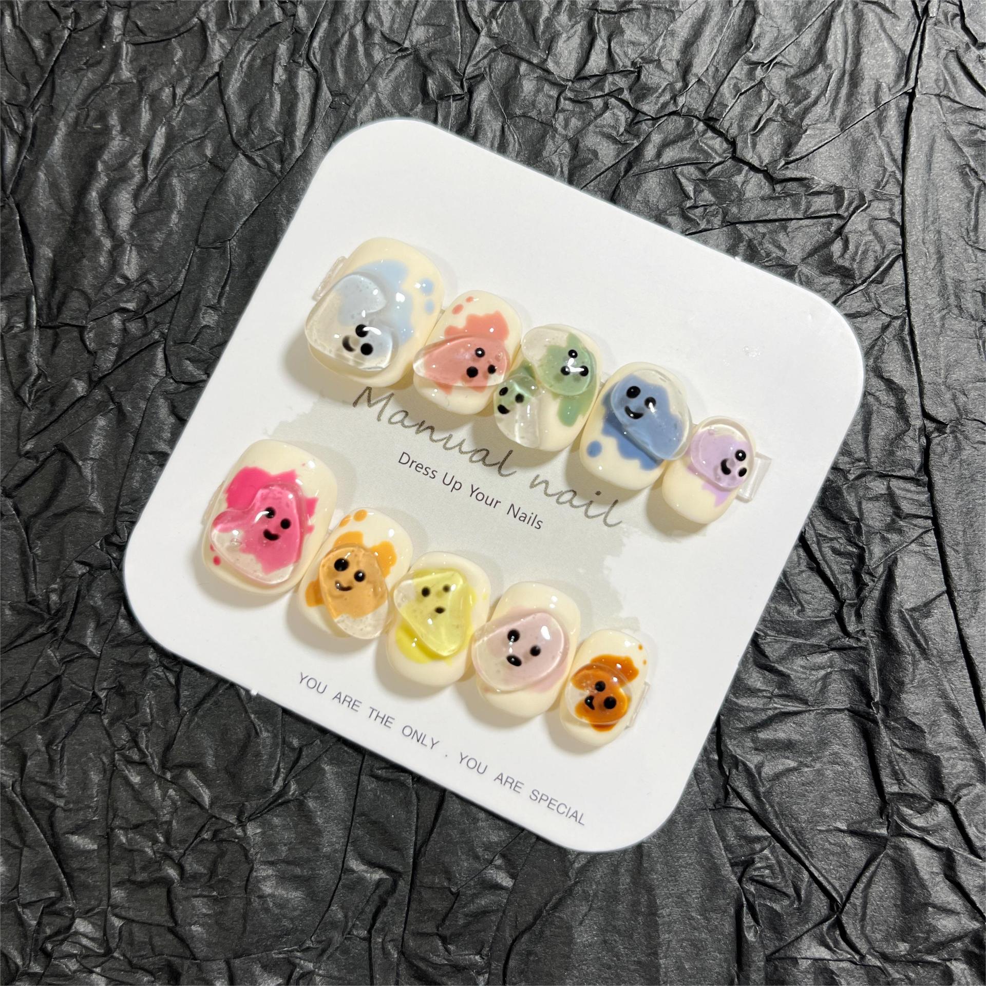 Cute Cartoon-style Short, Round Nail Stickers For Girls