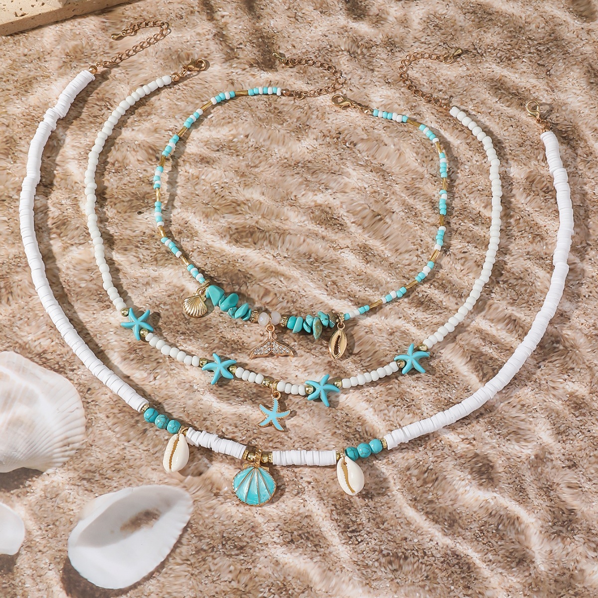 Conch And Turquoise Polymer Clay European And American-Style Necklace With Starfish Pendant