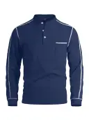 Mens Waffle-Texture Henley-Neck Long-Sleeve Polo Shirt view 7