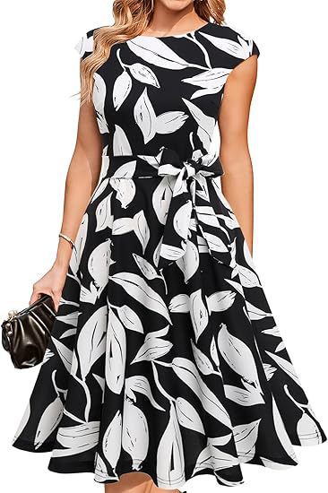 Elegant Round-neck Sleeveless Tie-waist Printed Dress