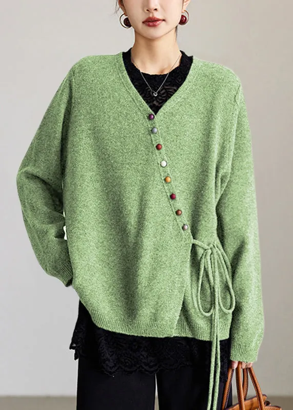Women's Solid Color Versatile Wool Sweater Loose Top Coat Light Green - Shop at LoveMi