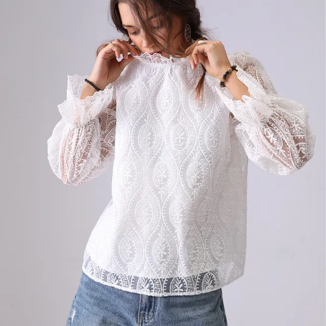 Hollow Embroidered Hollowed Fashion Shirt For Women White - Shop at LoveMi