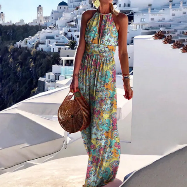 Round Neck Halter Backless Sexy Print Dress Women's Summer Dress Color - Shop at LoveMi