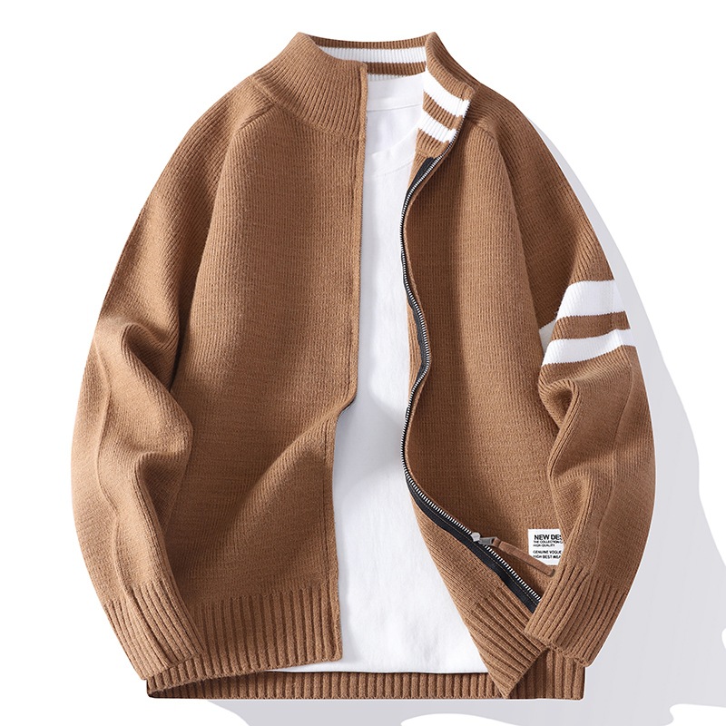 Mens Thermal Knitted Jacket With A Mock Neck And Long Sleeves