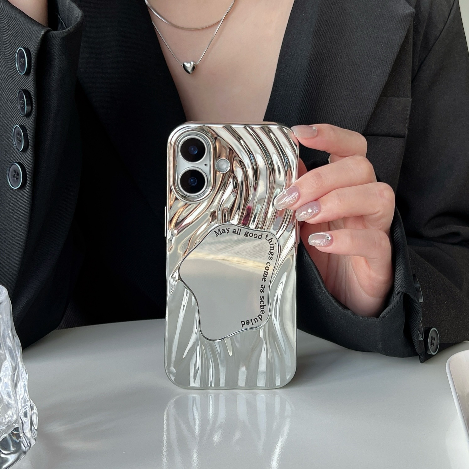 Electroplating Wave Pattern Mirror Phone Case Advanced Sense - Image 3