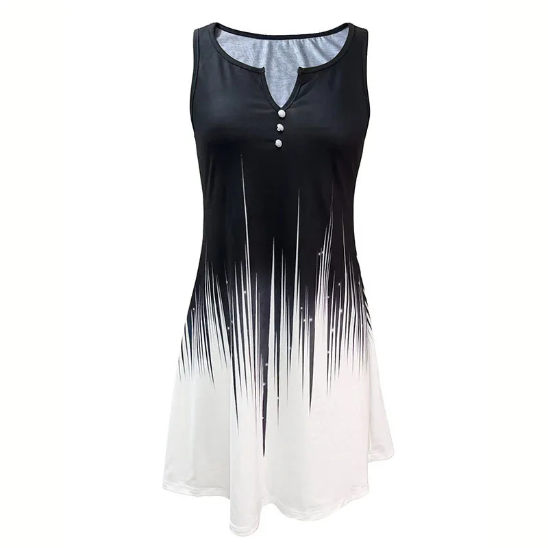 European And American Fancy Decorative Watercolor Floral Off-shoulder Women's Fashion Sleeveless Casual Dress