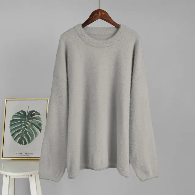 Simple Solid Color Knitted Loose Casual Sweater Gray - Shop at LoveMi