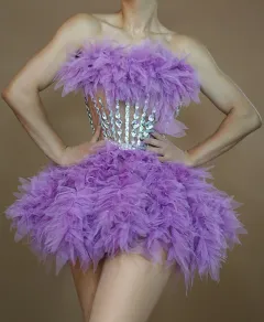 Women's Multi-layer Lace Rhinestone Corset Pettiskirt - Violet-M - View 1