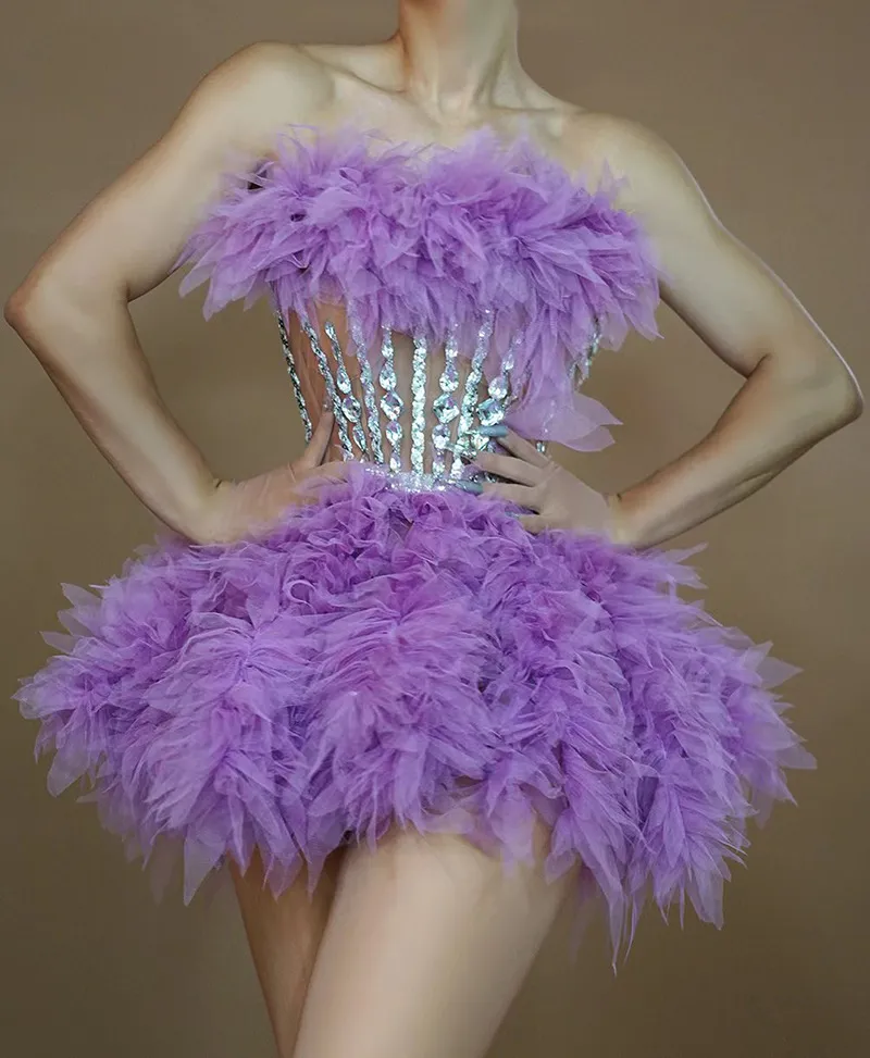 Women's Multi-layer Lace Rhinestone Corset Pettiskirt - Violet-M