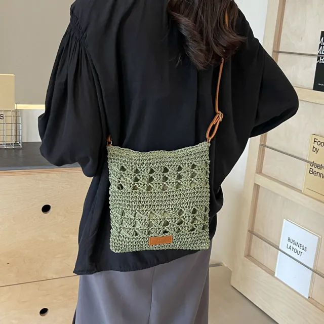 Women's Large Capacity Straw Woven Crossbody Bucket Bag Green - Shop at LoveMi