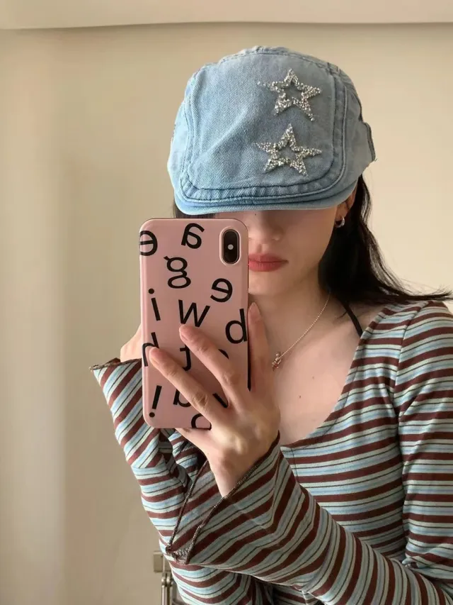 Blue Advance Hats Spring And Autumn Painter Cap Women's Casual Fashion Star Hat Light Blue - Shop at LoveMi