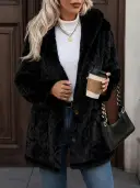 Hooded Solid-Color Cardigan With Buttons, Long-Sleeve Casual Jacket view 2