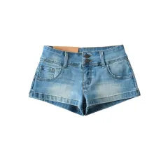 European And American Style Two-button Distressed Tight Stretch Denim Shorts - Nostalgic Light Blue - View 1