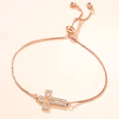 Women's Fashion Zircon Cross All-match Bracelet - Hollow Rose Gold - View 1