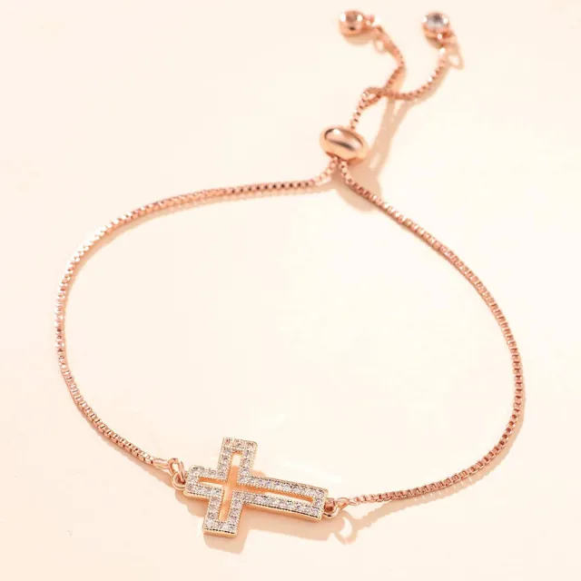 Women's Fashion Zircon Cross All match Bracelet Hollow Rose Gold - Shop at LoveMi
