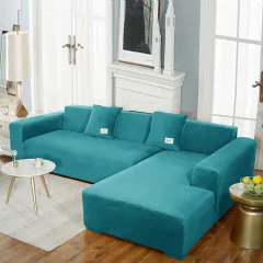 Silver Fox Velvet All-inclusive Sofa Cover - Turquoise Blue - View 1