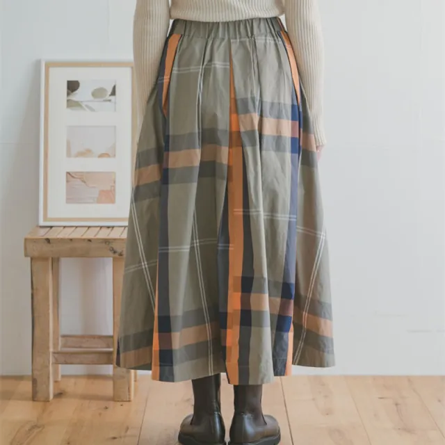 Women's Fashion Artistic Loose Cotton And Linen Skirt Coffee Orange Stripe - Shop at LoveMi