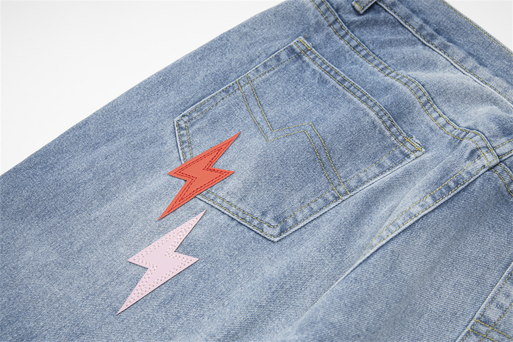 Lightning Embroidered Denim Trousers Men - Image 16