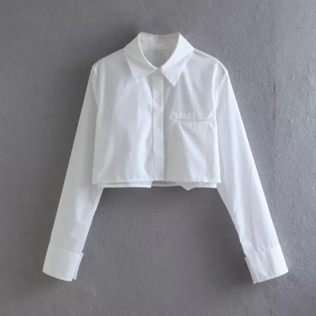 Women's French Fashion Short Lapel Long Sleeve Shirt White - Shop at LoveMi