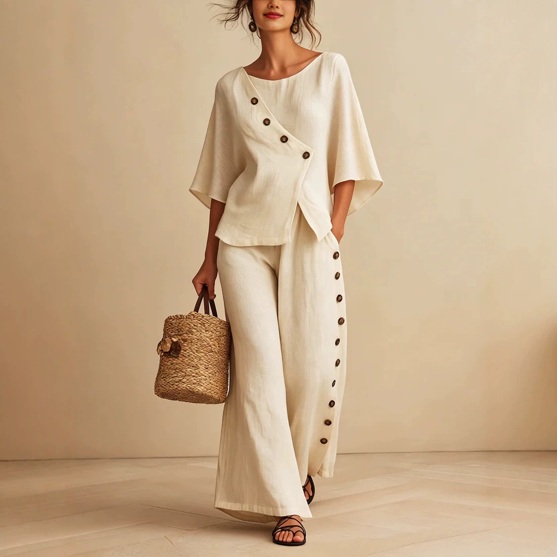 Womens Loose-fitting Straight-leg Casual Pants Set
