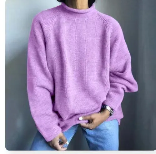 Solid Color Pullover Loose Casual Sweater Purple - Shop at LoveMi