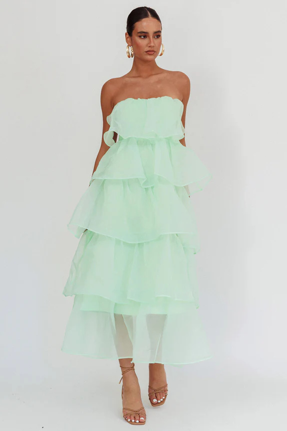Pure Color Ruffles Suspender Layered Dress