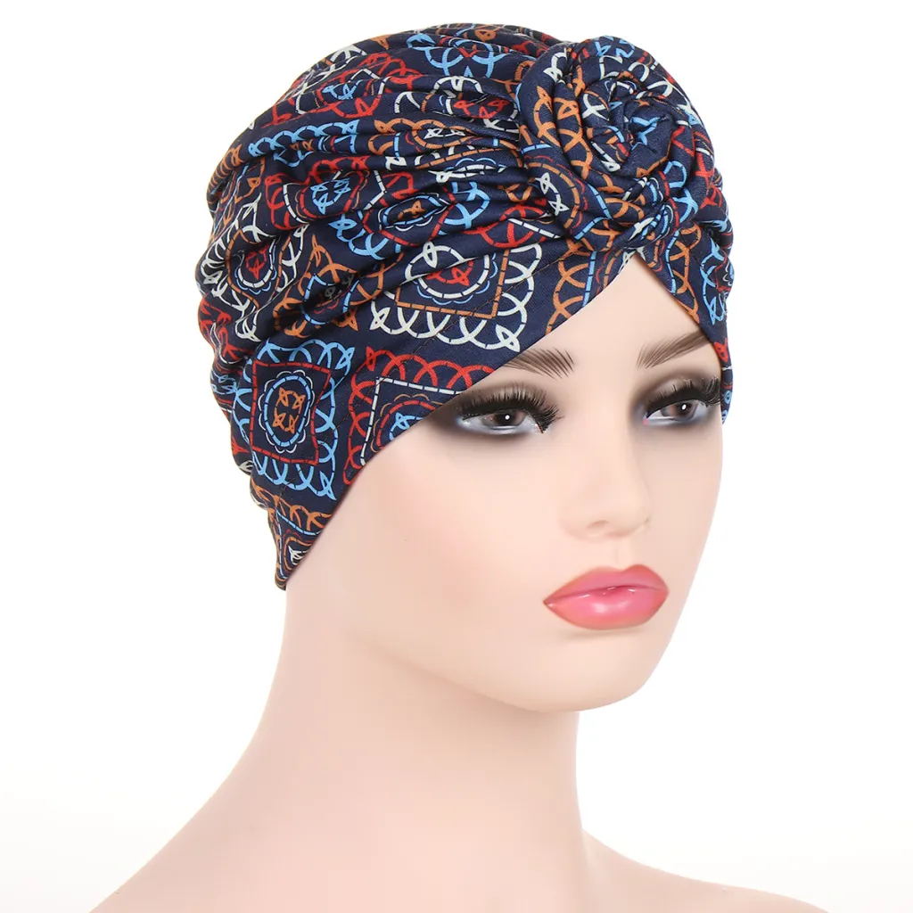 Women's Multicolor Printed Snail Headscarf - Navy Grid