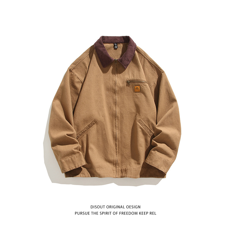 Solid Color Zipper Pocket Lapels Workwear Casual Jacket