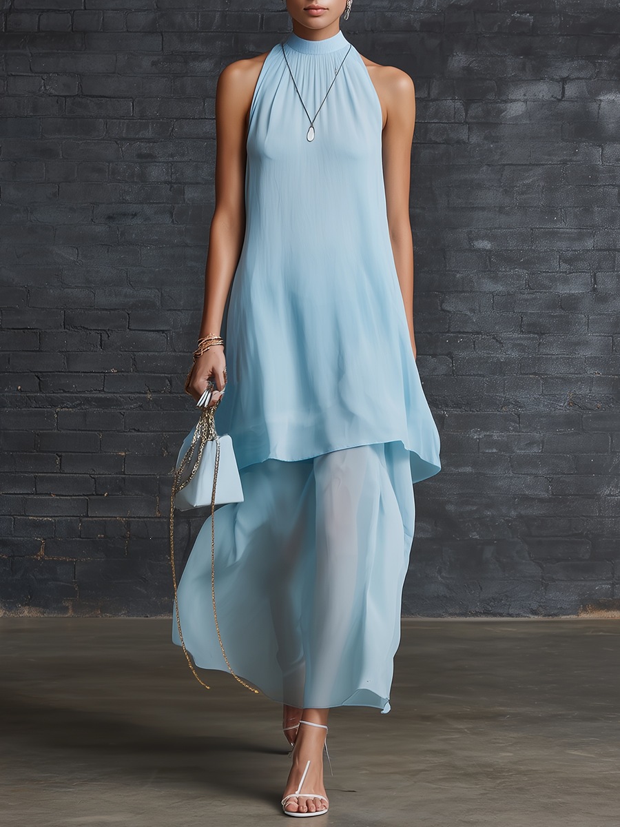 Elegant Sleeveless Mock-neck Dress For Women