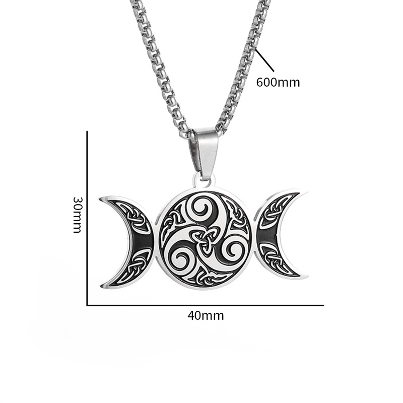 Stainless Steel Steel Double Crescent Celtic Knot Pendant Necklace