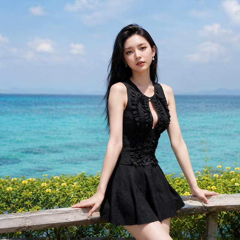Floral Sleeveless One-Piece Swimsuit with Ruffled Trim