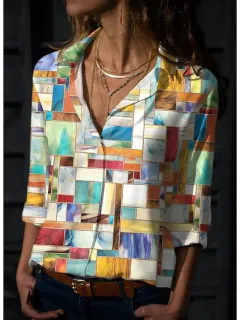 3D Printed Leisure Vacation Geometric Pattern Women's Long-sleeved Blouse - 05 Style - View 1