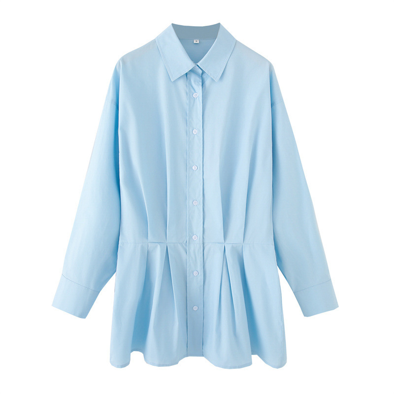 Wide Pleated Design Shirt Short Dress Picture Color - Shop at LoveMi