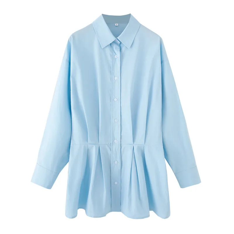 Wide Pleated Design Shirt Short Dress