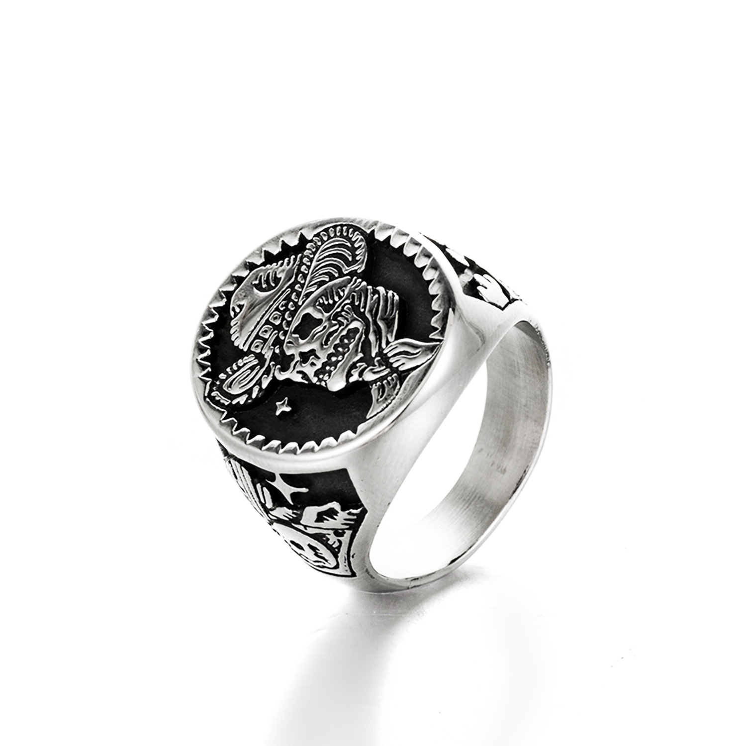 Personalized Pipe Skull Titanium Steel Ring Retro Punk