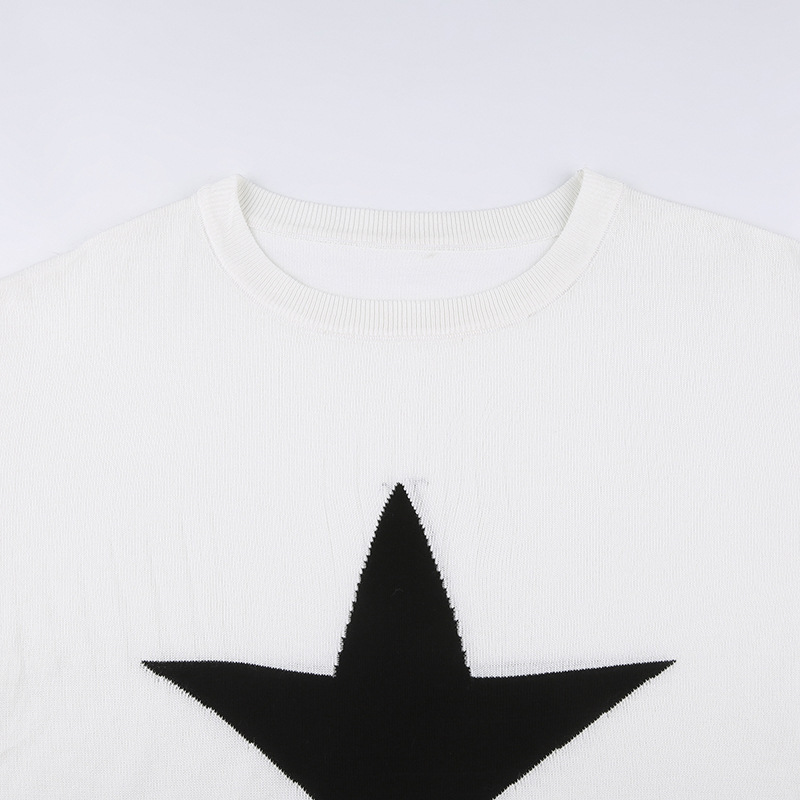 Title 8, Simple black and white star woolen blouse for w...