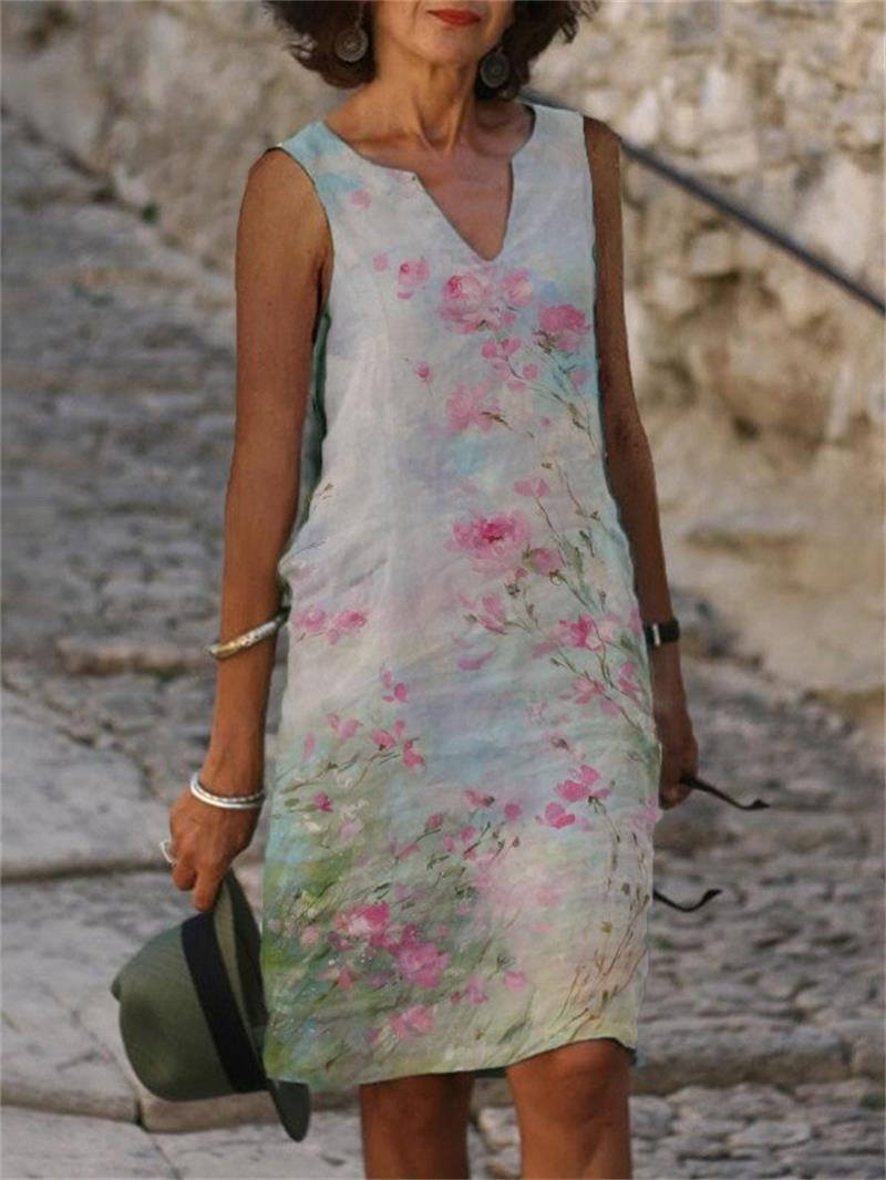 Fashion V-neck Printing A Sleeveless Dress