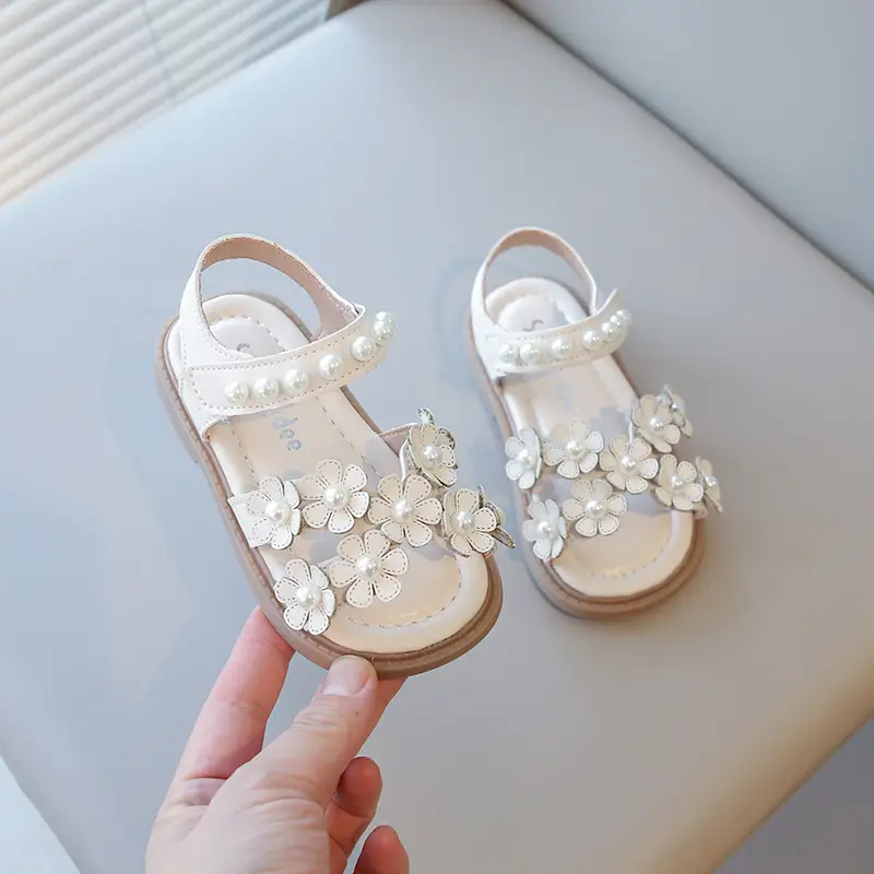 Summer New Style Flower Pearl Soft Soled Girls Sandals