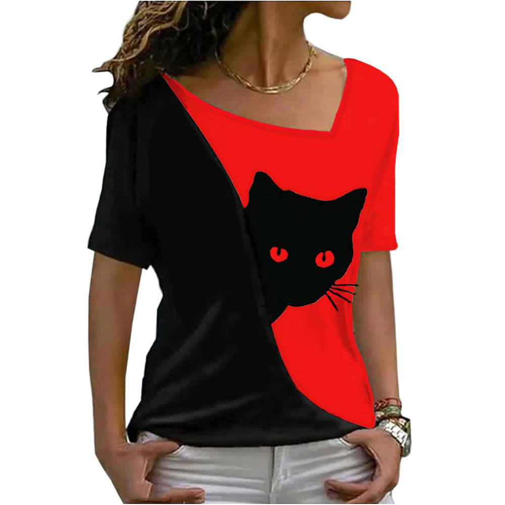 Women's Cat Printing Top Short Sleeve