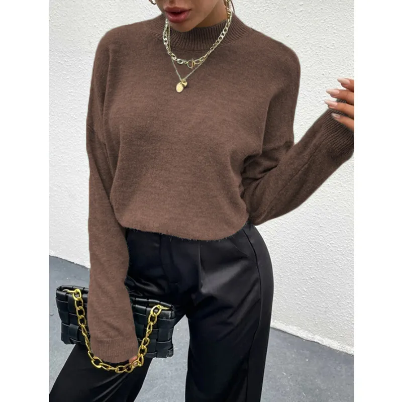 Women's Loose Pullover Knitwear Sweater - Brown