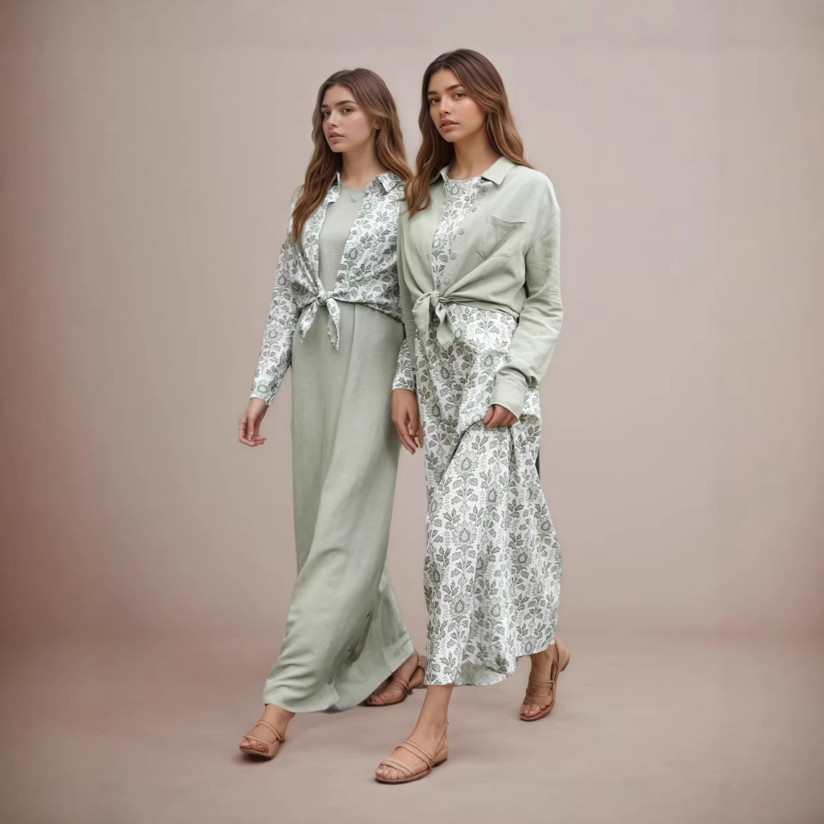 Fashionable, Elegant, And Fresh Cotton-linen Shirt And Skirt Set