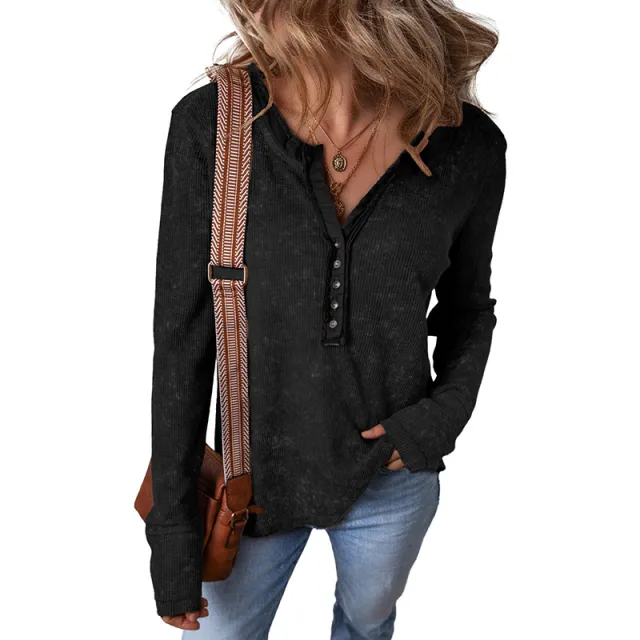 Women's European And American Personalized Worn Looking Washed out Pullover Sweater Black - Shop at LoveMi