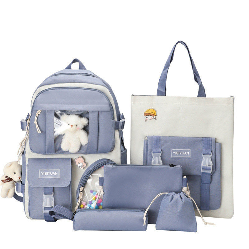 Korean Style College Style Schoolbag Women's Lightweight Casual Backpack Set Blue - Shop at LoveMi