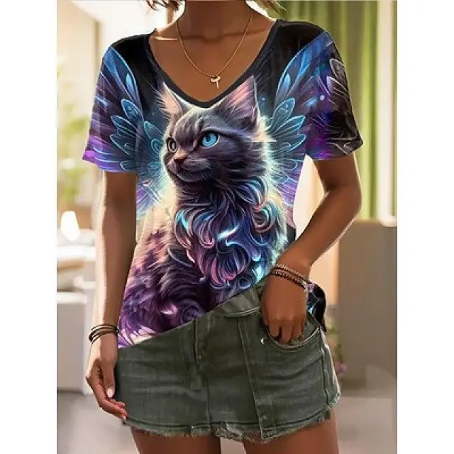 Personalized Animal Print Casual Fashion V neck Short Sleeve Jyq4702310 - Shop at LoveMi