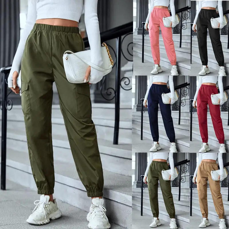 Multi-Color Casual Working Pants Multi-pocket Skinny