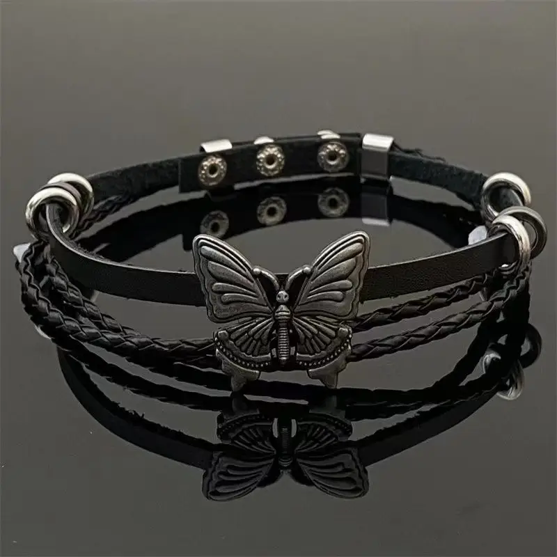 Dark Butterfly Punk Rock Girl Multi-layer Leather Bracelet