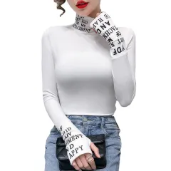 Half Turtleneck Black Bottoming Shirt Autumn And Winter New Fashion European - White - View 1