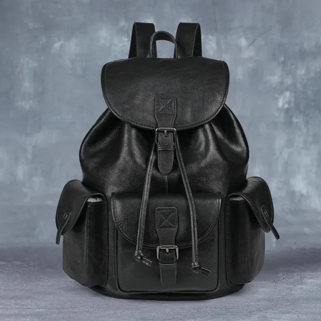 Genuine Leather Retro Backpack, Casual Soft Leather Bag, Hiking Backpack Black - Shop at LoveMi