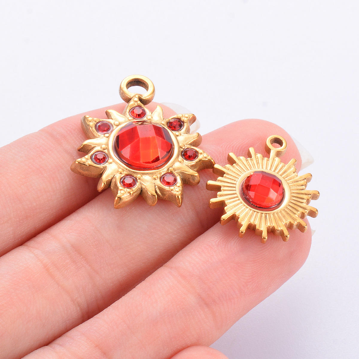 Instagram-style Sunflower Stainless Steel Pendant With Colorful Faceted Zircon Inlays