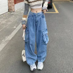 Retro Workwear Denim Women's Straight Loose Wide-leg Pants - Light Blue - View 1